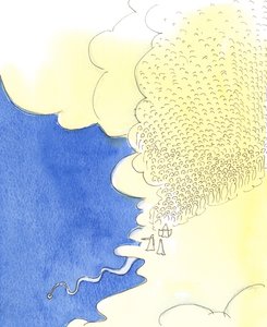 Niebo jest tak ogromne, że z jego wysokości widać, jak mała jest Ziemia i jak krótkie jest życie na Ziemi, 2003 (w/c na papierze) autorstwa Elizabeth Wang
