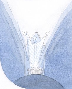 Tutaj, podczas Mszy, Chrystus jest naprawdę obecny z nami, na ziemi, modląc się do Ojca, z nami zgromadzonymi wokół Niego., 2001 (w/c na papierze) autorstwa Elizabeth Wang