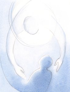 Jak wielka jest miłość Ojca do skruszonej duszy, gdy Bóg obejmuje duszę jednym szybkim, czułym ruchem przebaczenia., 2001 (w/c na papierze) autorstwa Elizabeth Wang