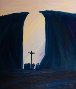 Jakkolwiek mała, odizolowana lub prześladowana może być nasza społeczność, Chrystus jest pośród nas na Mszy św. jak w przepaści, 2001 (olej na pokładzie) autorstwa Elizabeth Wang
