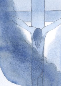 Widziałam Jezusa ukrzyżowanego i zakrwawionego, z głową pochyloną w udręce.Tutaj Go przyniosła miłość, 2000 (w/c na papierze) autorstwa Elizabeth Wang