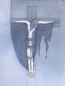 Widziałam, że ogromne wylanie Bożej łaski było możliwe dzięki krwawej ofierze złamanego ciała na Kalwarii, 2000 (w/c na papierze) autorstwa Elizabeth Wang
