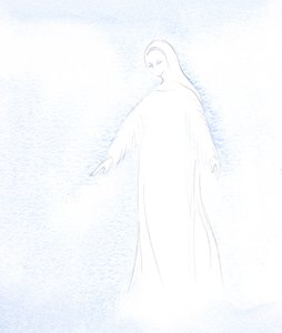 Dostałem przebłysk godności naszej Świętej Matki Maryi i chwały, którą otrzymuje w Niebie., 2001 (w/c na papierze) autorstwa Elizabeth Wang