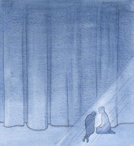 Pomogło mi i uspokoiło, tam w ciemności, ciche towarzystwo Chrystusa po tej stronie zasłony., 2001 (w/c na papierze) autorstwa Elizabeth Wang
