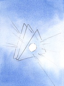 Pokazano mi symbol Trójcy Świętej: trzy trójkąty, z ogniem podobnym do roztopionej lawy (reprezentującym Boską Miłość) w sercu każdego, 2003 (w/c na papierze) autorstwa Elizabeth Wang