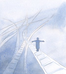 Pokazano mi, jak Jezus mnie wspiera, gdy idziemy ku wszechobecnemu Ojcu, dziwnymi i zaskakującymi drogami, 2000 (w/c na papierze) autorstwa Elizabeth Wang