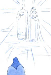 Pokazano mi Dwa Serca: bezgrzesznego Chrystusa i Jego Niepokalanej Matki, w Promienistym Świetle Nieba, 2002 (w/c na papierze) autorstwa Elizabeth Wang