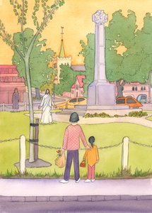 Gdyby Jezus szedł przez centrum miasta, ludzie rzuciliby się do Niego, 2003 (w/c na papierze) autorstwa Elizabeth Wang