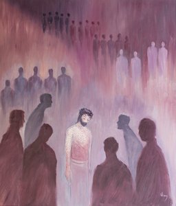 Jeśli nasze serca są zgorzkniałe i urażone, kiedy Chrystus przychodzi do nas w Komunii św., czuje się tak, jak w swojej świętej męce, 2002 (olej na pokładzie) autorstwa Elizabeth Wang