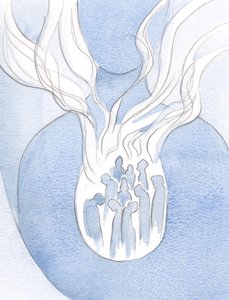 Jeśli miłość Chrystusa płonie jak ogień w naszych sercach, dotknie życia tych, których kochamy i trzymamy tam, 2000 (w/c na papierze) autorstwa Elizabeth Wang