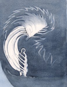 W Komunii obecność Chrystusa otula nas jak płaszcz, rozgrzewając Niebiańskimi Łaskami, pocieszając, 2000 (w/c na papierze) autorstwa Elizabeth Wang