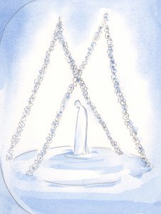 W Niebie girlandy wisiały nad miejscem, w którym oddany kapłan Matki Bożej przyjął Bożą nagrodę i chwałę, 2002 (w/c na papierze) autorstwa Elizabeth Wang