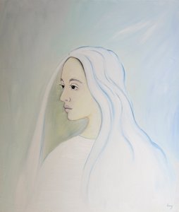 W Niebie Najświętsza Maryja Panna dzieli się troską syna o wszystko, co dzieje się na ziemi, 2000 (olej na pokładzie) autorstwa Elizabeth Wang
