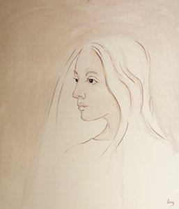 W Niebie Najświętsza Maryja Panna dzieli się troską syna o wszystko, co dzieje się na ziemi, 2000 (olej na pokładzie) autorstwa Elizabeth Wang