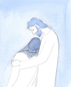 W Komunii Świętej Chrystus może nas zbliżyć, abyśmy mogli oprzeć głowę na Jego piersi, jak św. 2004 (w/c na papierze) autorstwa Elizabeth Wang