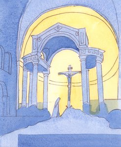 W Katedrze Westminsterskiej i w każdym kościele katolickim Ofiara Kalwarii jest ponownie prezentowana dla naszego zbawienia podczas Mszy Świętej w 2004 roku (w/c na papierze) autorstwa Elizabeth Wang