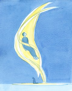 W kontemplacji możemy być trzymani jak w wielkim „oddechu”: trzymani w „wiadzie”, którym jest Duch Święty, 2003 (w/c na papierze) autorstwa Elizabeth Wang