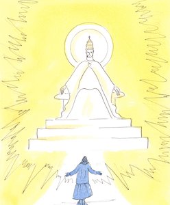 W wierze widzimy płonące światło, wysoko w kościele nad sanktuarium, 2004 (w/c na papierze) autorstwa Elizabeth Wang