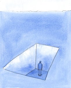 Może się zdarzyć, że ktoś czuje się tak odizolowany i nieszczęśliwy przez swoje błędy i decyzje, których żałuje, 2004 (w/c na papierze) autorstwa Elizabeth Wang