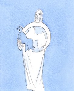 To Chrystus – wraz z Ojcem i Duchem Świętym – utrzymuje mnie w istnieniu, tak jak utrzymuje istnienie całego świata, 2004 (w/c na papierze) autorstwa Elizabeth Wang