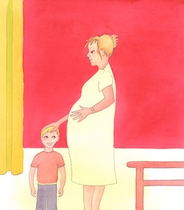 To wspaniała rzecz, gdy kobieta z radością przyjmuje dar dziecka - i gdy inne dzieci widzą jej radość, co daje im większą pewność, że są kochane, 2005 (akwarela na papierze) autorstwa Elizabeth Wang