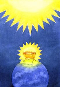 Jezus Chrystus jest Bogiem-człowiekiem; jednak przyszedł na ziemię nie w mocy, ale jako bezradne dziecko, 2001 (w/c na papierze) autorstwa Elizabeth Wang