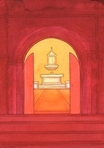 Jezus Chrystus jest naprawdę obecny w Najświętszym Sakramencie w tabernakulum, 2004 (w/c na papierze) autorstwa Elizabeth Wang