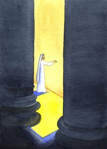 Jezus Chrystus głosił w Świątyni, a tłumy trzymały się Jego słów, 2001 (w/c na papierze) autorstwa Elizabeth Wang