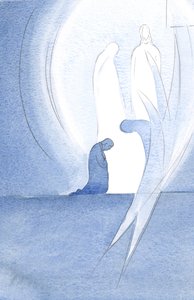 Jezus przyszedł do mojej duszy ze Swoją Matką na Komunii niewidzialny, a mój anioł przyłączył się do uwielbienia Ojca, 2000 (w/c na papierze) autorstwa Elizabeth Wang