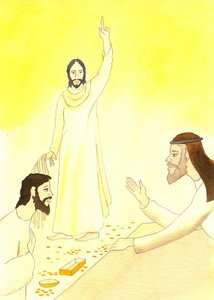 Jezus mówi do wymieniających pieniądze w Świątyni: Czy nie jest napisane: „Mój dom będzie nazwany domem modlitwy dla wszystkich narodów?”, 2001 (w/c na papierze)
