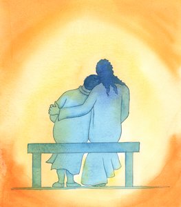 Miłość Jezusa jest osobista, czuła i niezmienna; jest z nami zawsze, szczególnie w Najświętszym Sakramencie i pociesza nas Swoją Obecnością., 2003 (w/c na papierze) autorstwa Elizabeth Wang