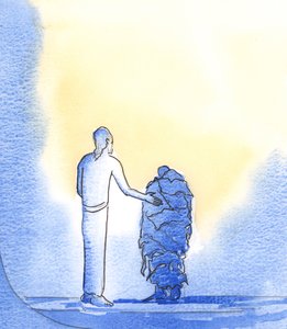 Jak biedni żebracy potrzebujemy pomocy Chrystusa, który błaga Ojca w naszym imieniu, ilekroć modlimy się w Jego imię, 2002 (w/c na papierze) autorstwa Elizabeth Wang