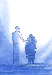 Jak biedni żebracy potrzebujemy pomocy Chrystusa, który błaga Ojca w naszym imieniu, ilekroć modlimy się w Jego imię, 2002 (w/c na papierze) autorstwa Elizabeth Wang