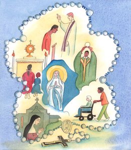 Lourdes to nie tylko przykład opieki nad chorymi, 2005 (akwarela na papierze) autorstwa Elizabeth Wang