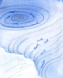 Grzech śmiertelny jest jak wir, 2004 (w/c na papierze) autorstwa Elizabeth Wang