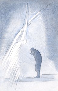Mój własny Święty Anioł Stróż powtarza moją modlitwę, kłaniając się nisko i mówiąc w imię Chrystusa: „Trzy w jednym, Święty Boże, uwielbiam Cię”, 2000 (w/c na papierze) autorstwa Elizabeth Wang