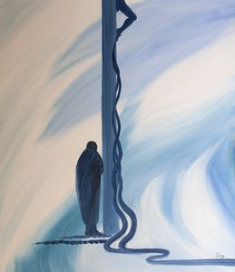 Na krzyżu Jezus Chrystus przelał Swoją Drogocenną Krew, aby zbawić nas od naszych grzechów, 2001 (olej na pokładzie) autorstwa Elizabeth Wang