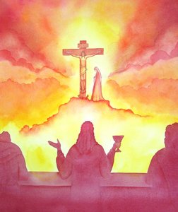 W noc przed śmiercią Jezus ustanowił Najświętszą Eucharystię podczas Ostatniej Wieczerzy 2001 (w/c na papierze) autorstwa Elizabeth Wang