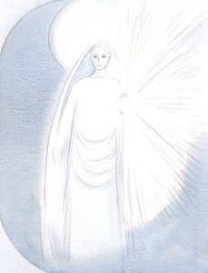 Matka Boża ukazała mi się przede mną w swoim olśniewającym Niebiańskim pięknie, 2000 (w/c na papierze) autorstwa Elizabeth Wang