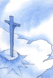 Ludzie w każdym mieście i wiosce zawdzięczają łaski teraz im ofiarowane zasługom Chrystusa, który składa Swoją Ofiarę na naszym ołtarzu, 2002 (w/c na papierze) autorstwa Elizabeth Wang