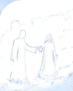 Śnieg, wyjaśnił Chrystus, jest dobrym symbolem promiennej czystości Jego Niepokalanej Matki, którą tak bardzo kocha, 2002 (w/c na papierze) autorstwa Elizabeth Wang