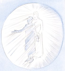 Dopóki wyznam i przyjmę swoje rany – wyjaśnił – będzie mógł „przeświecać” przeze mnie, by pomagać innym duszom, 2000 (w/c na papierze) autorstwa Elizabeth Wang