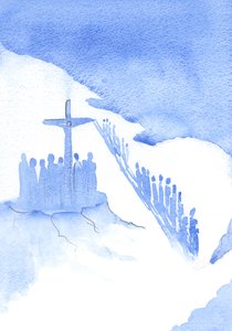 Niektórzy odwracają się plecami i ignorują pracę, którą Chrystus wykonuje dla ich zbawienia; demonstrują swoją obojętność na Jego Ofiarę, 2002 (w/c na papierze) autorstwa Elizabeth Wang