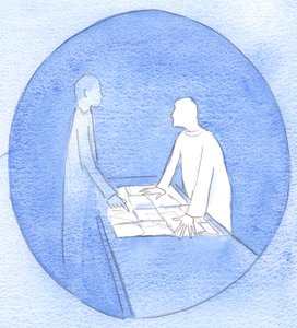 Niektórzy, niechętni naśladowaniu Chrystusa, wskazują mapę życia, żądając, aby Chrystus prowadził ich tylko po łatwym terenie, 2002 (w/c na papierze) autorstwa Elizabeth Wang