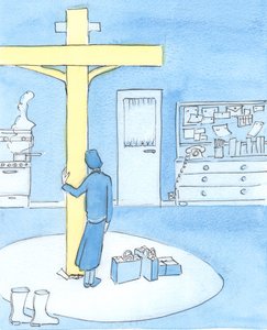 Ktoś, kto adoruje Chrystusa we Mszy i pragnie wykonywać Jego dzieło, może trwać w duchu pod Krzyżem przez cały dzień, 2003 (w/c na papierze) autorstwa Elizabeth Wang