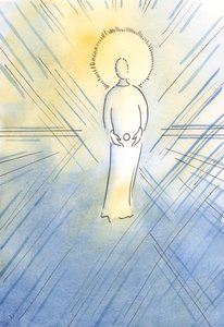 Św. Anna poczęła w swoim łonie Niepokalaną jak hostię; Najświętsza Maryja Panna, która miała zostać Matką Bożą, 2000 (w/c na papierze) autorstwa Elizabeth Wang