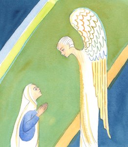 Anioł powiedział do Maryi: "Nie bój się, Maryjo, znalazłaś bowiem łaskę u Boga, 2005 (akwarela na papierze) autorstwa Elizabeth Wang