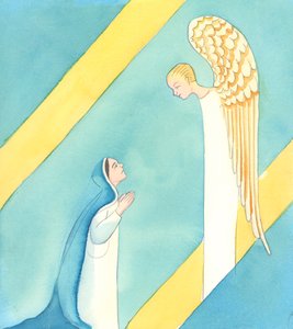 Anioł powiedział do Maryi: "Nie bój się, Maryjo, znalazłaś bowiem łaskę u Boga, 2005 (akwarela na papierze) autorstwa Elizabeth Wang