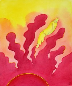 Wniebowzięcie Najświętszej Maryi Panny wyniesionej do nieba przez Ducha Świętego, 2001 (w/c na papierze) autorstwa Elizabeth Wang