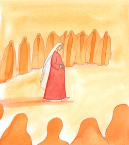 Najświętsza Maryja Panna przyjęła Wolę Bożą, aby nosić dziecko w swoim łonie, 2005 (akwarela na papierze) autorstwa Elizabeth Wang
